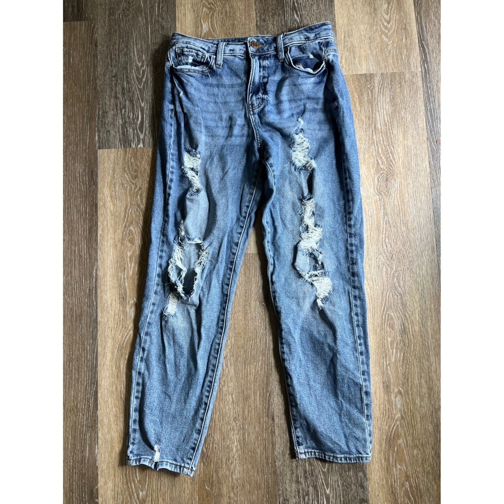 SO Goods High Rise Mom Jeans Size 5 27W Distressed Medium Wash Denim‎